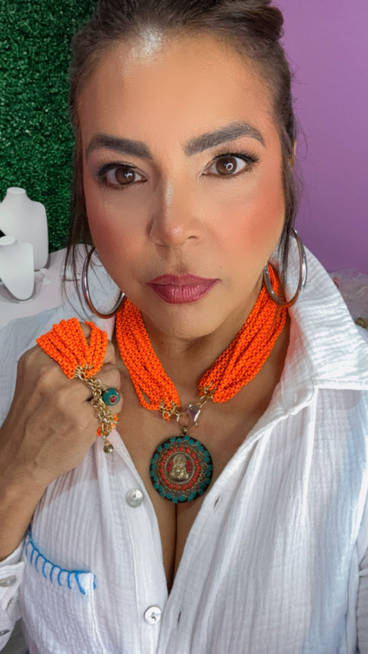 Conjunto de mosaico naranja neón