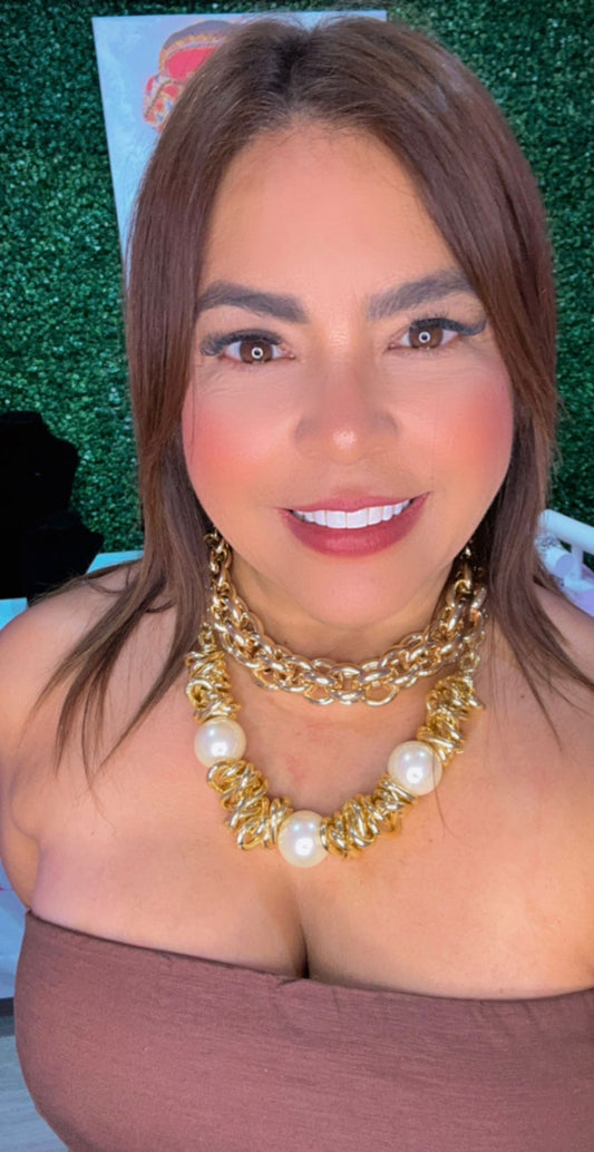 Set 2 Collares Elegante Dorado Perla