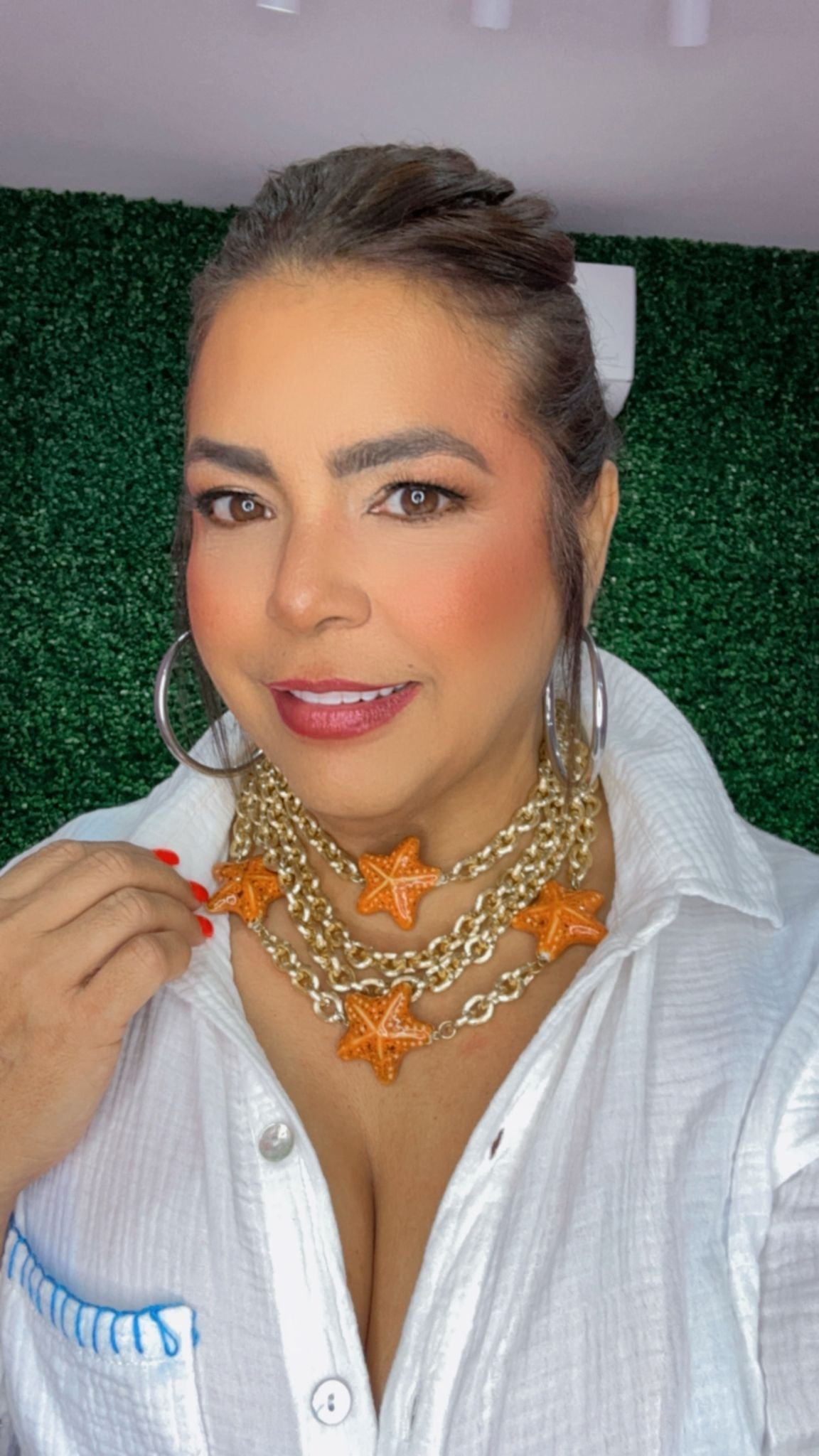 Collar Elegante Naranja Estrella Dorado