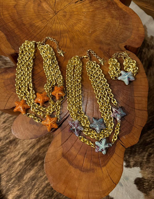 Set Collar y Pulsera Dorado Elegante Estrellas